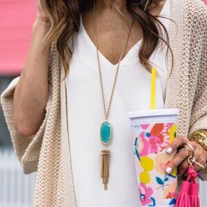 Kendra Scott Rayne Necklace Bronze Veined Turquoise Yellow Gold
